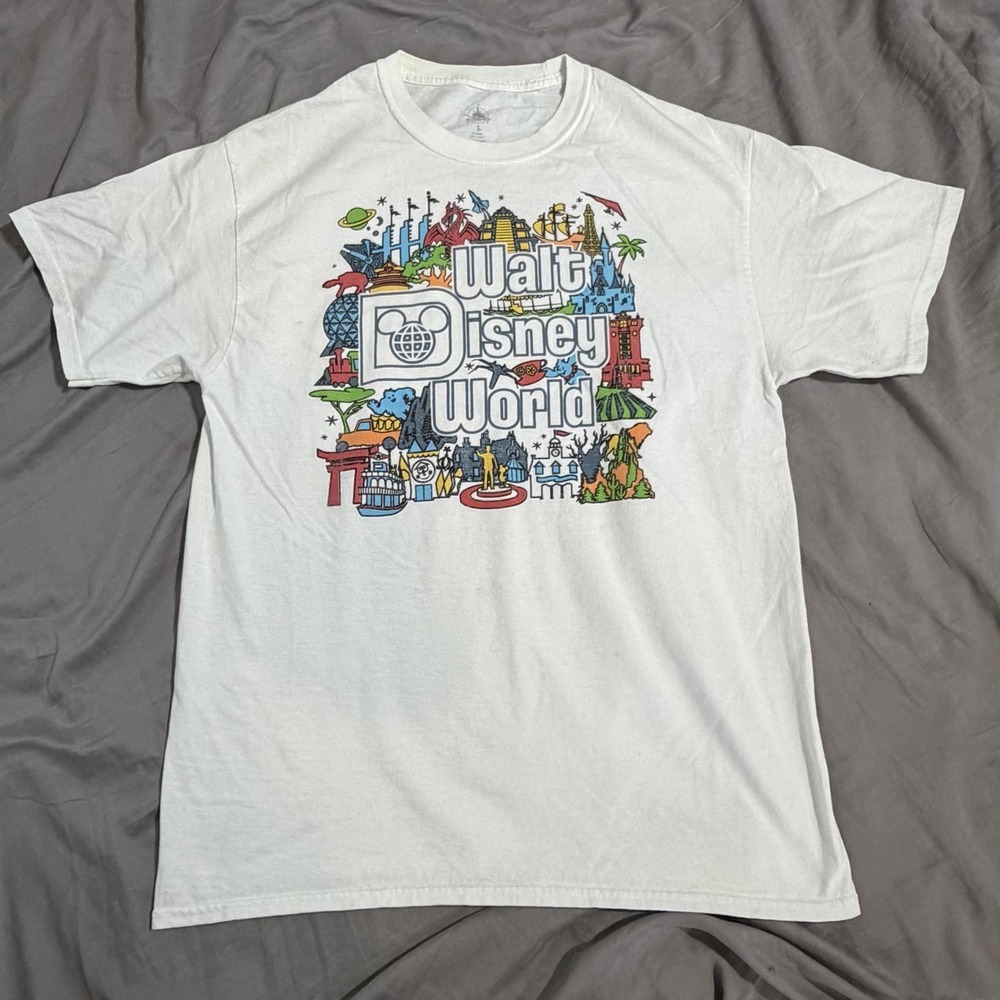 Disney Shirt Mens L White Walt Disney World Attractions Graphic Tee‎ Park Trip